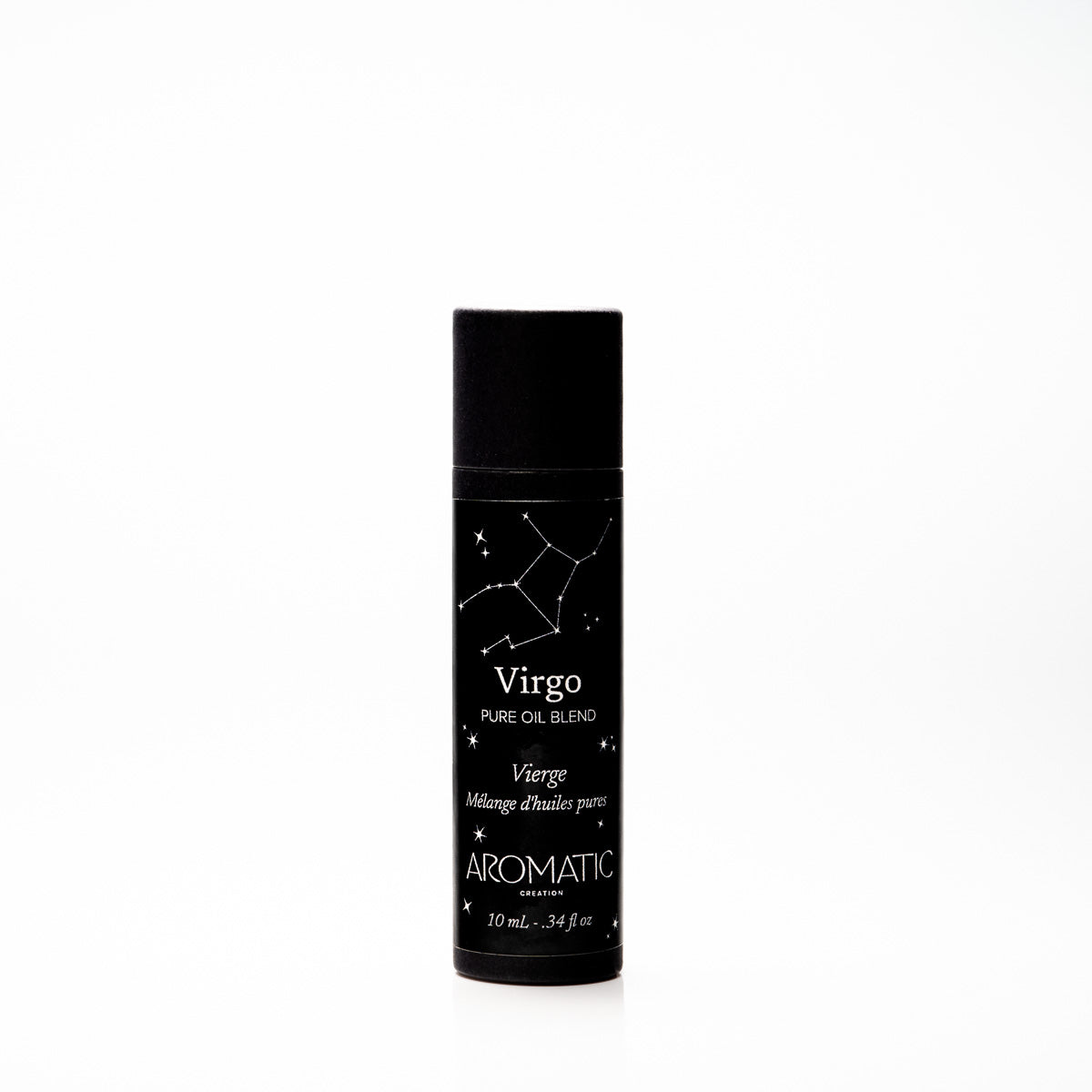 Black cylindrical bottle labeled 'Virgo' on a white background