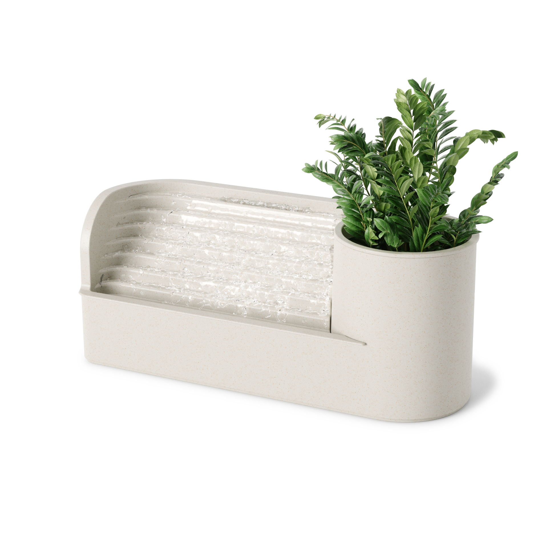 White rectangular planter with a green plant on a white background