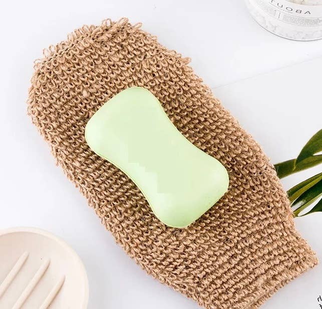 Bath hemp fiber body exfoliating scrubber glove: Brown