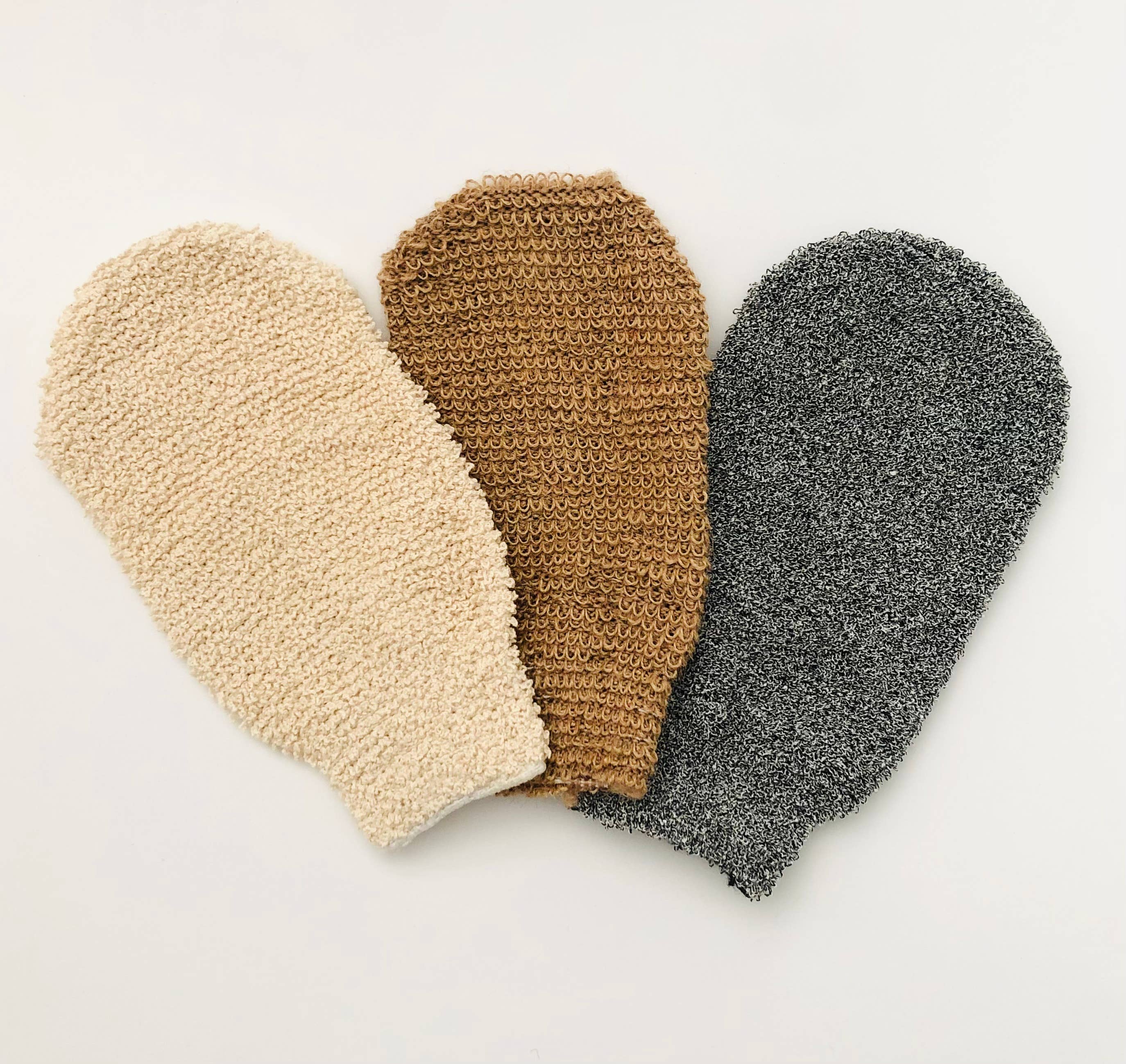 Bath hemp fiber body exfoliating scrubber glove: Beige