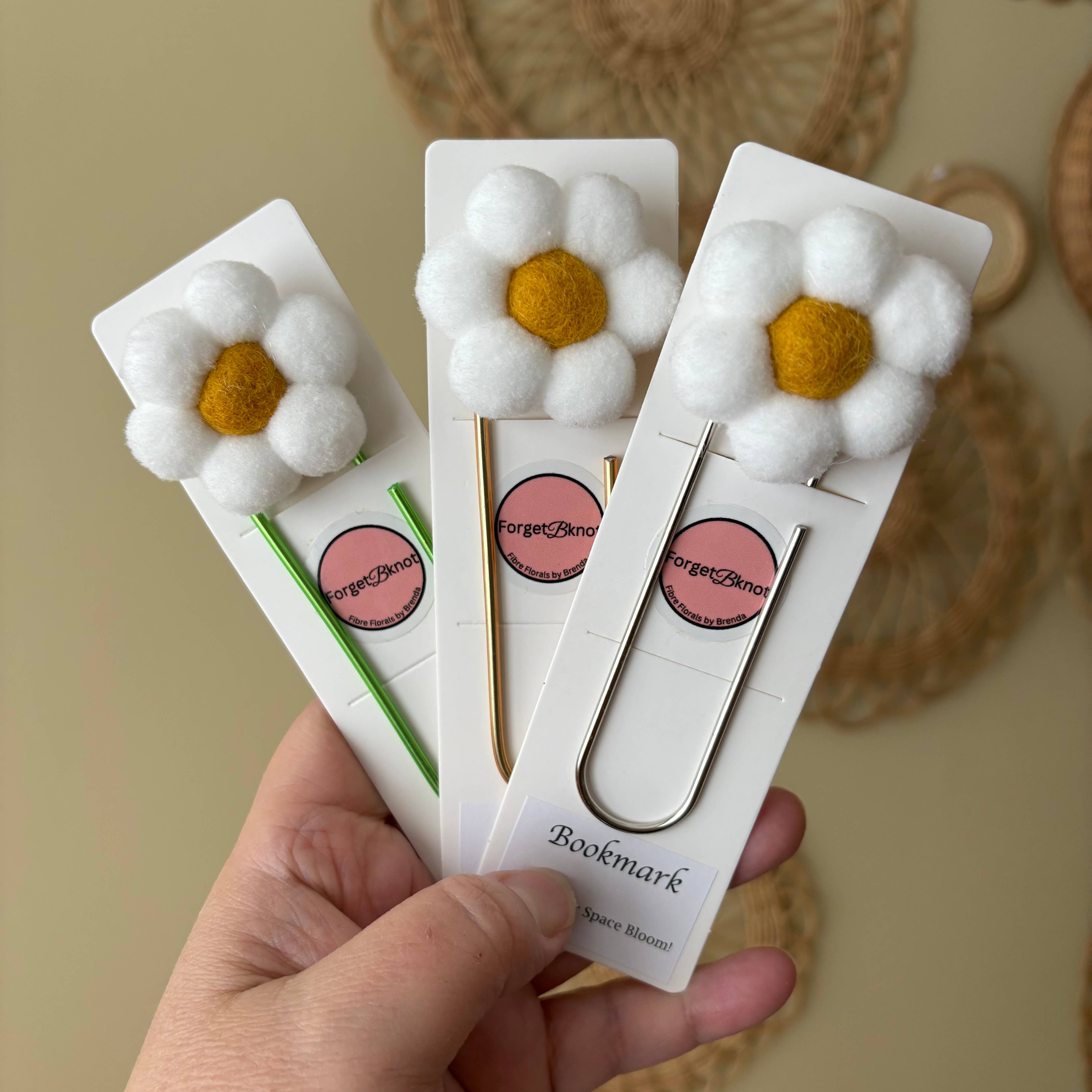 ForgetBKnot - Bookmark- Hand-sewn Flower & Oversized Paperclip Bookmark 