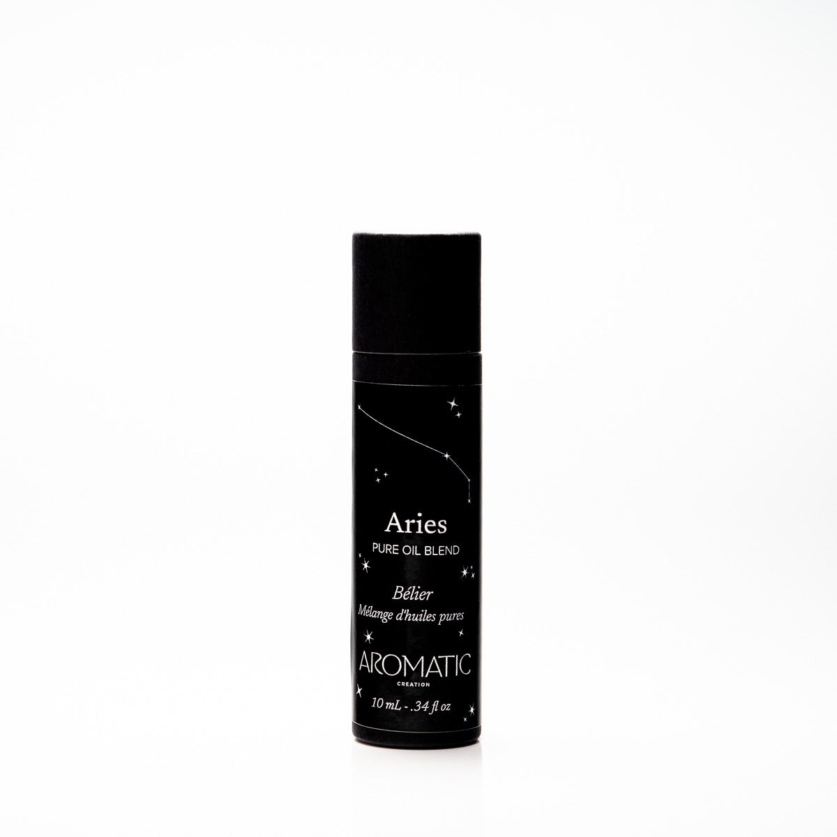 Black bottle labeled 'Aries' on a white background